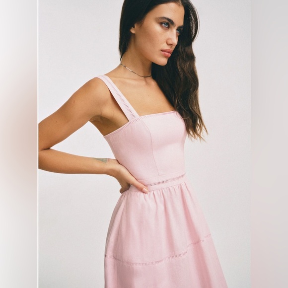 New Reformation Everett Midi Linen Sleeveless Dress - Size 6 Cherry Blossom Pink - Picture 2 of 12